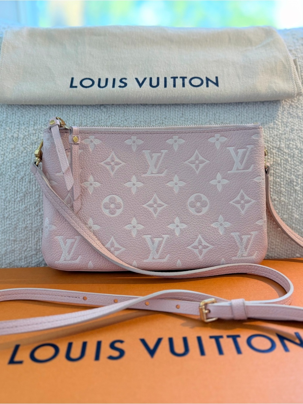 Louis Vuitton Double Zip Empreinte Monogram Crossbody Pochette Pink